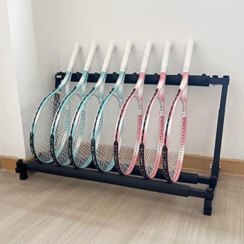 رف منظم للتخزين الرياضي أسود قابل للطي لمضارب التنس/مضرب كرة الريشة، حامل متعدد الوظائف لصالة الألعاب الرياضية المدرسية بسعة كبيرة للكمان/القيثارة/الجيتار in Kuwait