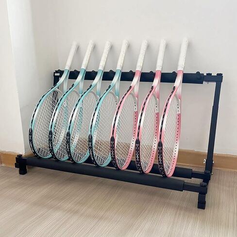 رف منظم للتخزين الرياضي أسود قابل للطي لمضارب التنس/مضرب كرة الريشة، حامل متعدد الوظائف لصالة الألعاب الرياضية المدرسية بسعة كبيرة للكمان/القيثارة/الجيتار in Kuwait