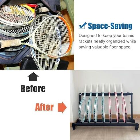 Folding Floor Racket Storage Rack, Badminton Racket/Tennis Racquet/Guitar Stand Height Adjustable, Non-Slip Sports Racquet Holder in Saudi Arabia
