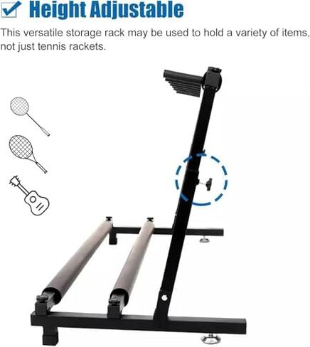 Folding Floor Racket Storage Rack, Badminton Racket/Tennis Racquet/Guitar Stand Height Adjustable, Non-Slip Sports Racquet Holder in Saudi Arabia