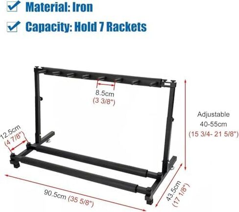 Folding Floor Racket Storage Rack, Badminton Racket/Tennis Racquet/Guitar Stand Height Adjustable, Non-Slip Sports Racquet Holder in Saudi Arabia