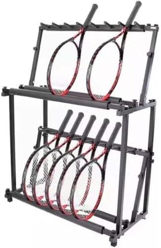 رف تخزين مضرب التنس، حامل مضرب تنس قابل للتعديل بارتفاع، رف تخزين كبير بطبقتين، لمضارب التنس/مضرب كرة الريشة/الكمان/الجيتار in Kuwait