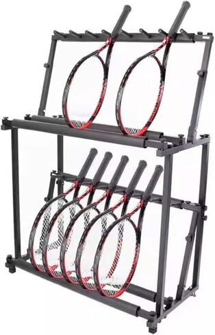 رف تخزين مضرب التنس، حامل مضرب تنس قابل للتعديل بارتفاع، رف تخزين كبير بطبقتين، لمضارب التنس/مضرب كرة الريشة/الكمان/الجيتار in Kuwait