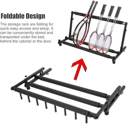 منظم حامل مضارب كرة الريشة شديد التحمل، سعة كبيرة، حامل عرض معدني تجاري، رف تخزين قابل للطي لمضارب التنس/الكمان/القيثارة/القيثارات in Kuwait