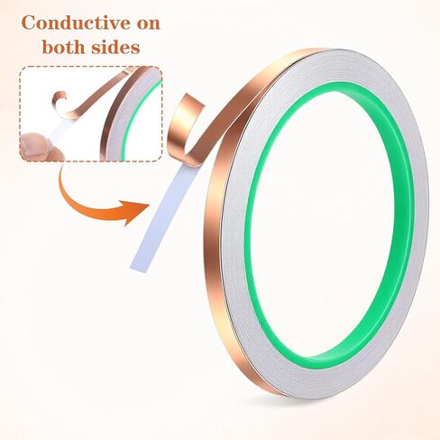 2 Rolls Copper Foil Tape for Stained Glass Soldering 0.24Inch x 65.6Ft Double Sided Conductive Copper Adhesive Strip for Paper Circuits DIY Home Décor in Saudi Arabia