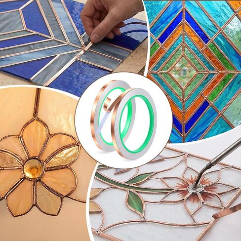 2 Rolls Copper Foil Tape for Stained Glass Soldering 0.24Inch x 65.6Ft Double Sided Conductive Copper Adhesive Strip for Paper Circuits DIY Home Décor in Saudi Arabia