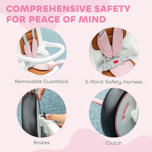 Qaba 7 in 1 Tricycle Stroller for Toddler 1-5 Years, Foldable Toddler Bike with Adjustable Push Handle, Rotatable Seat, Removable Canopy, Safety Harness, Double Brake, Footrest, Pink in Saudi Arabia