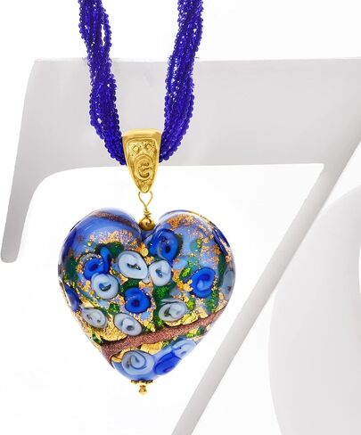 Ross-Simons Italian Multicolored Murano Heart Pendant Necklace in 18kt Gold Over Sterling in Saudi Arabia