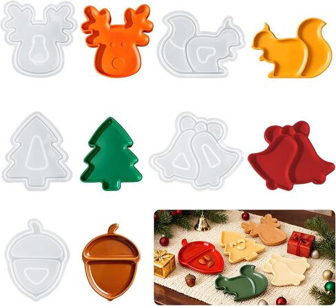 قوالب راتنج السيليكون عيد الميلاد مجموعة ، الرنة ، السنجاب ، شجرة الصنوبر ، مخروط ، أشكال الجرس طقم العفن من أجل الإيبوكسي ، صنع الجص ، عطلات متعددة الأعياد صفيحة تخزين الطبق راتنجات الراتنج in Kuwait