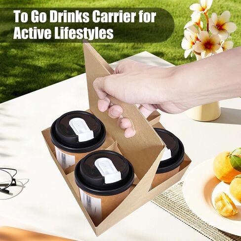 50 Pcs Coffee Drink Carrier with Handle( 4 Cups),Assemblable Drink Holder with Handle,Disposable Cup Holders for Drinks, Great for All Your Drink and Food Delivery,Coffee Carrier in Kuwait