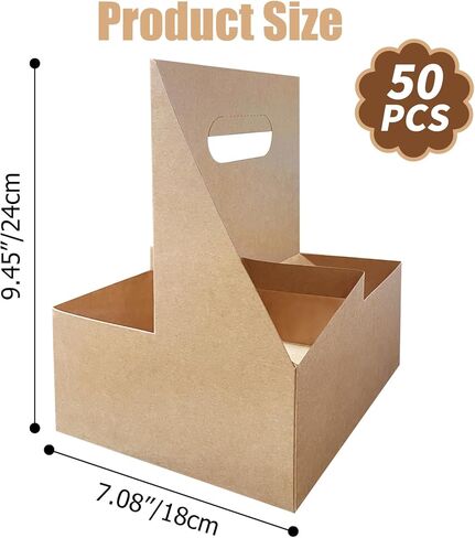 50 Pcs Coffee Drink Carrier with Handle( 4 Cups),Assemblable Drink Holder with Handle,Disposable Cup Holders for Drinks, Great for All Your Drink and Food Delivery,Coffee Carrier in Kuwait