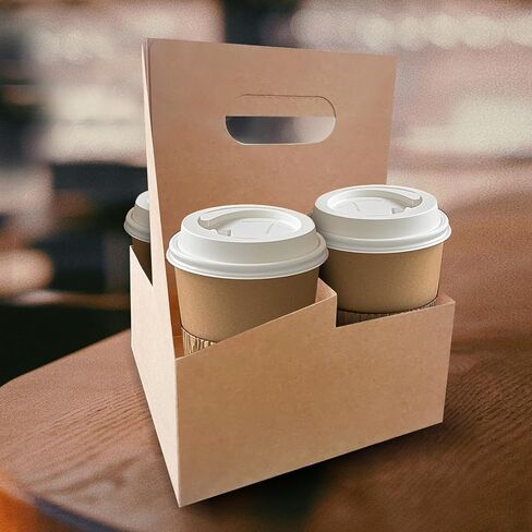 50 Pcs Coffee Drink Carrier with Handle( 4 Cups),Assemblable Drink Holder with Handle,Disposable Cup Holders for Drinks, Great for All Your Drink and Food Delivery,Coffee Carrier in Kuwait