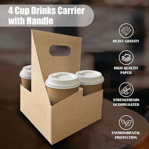 50 Pcs Coffee Drink Carrier with Handle( 4 Cups),Assemblable Drink Holder with Handle,Disposable Cup Holders for Drinks, Great for All Your Drink and Food Delivery,Coffee Carrier in Kuwait