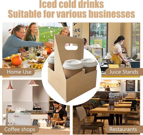 50 Pcs Coffee Drink Carrier with Handle( 4 Cups),Assemblable Drink Holder with Handle,Disposable Cup Holders for Drinks, Great for All Your Drink and Food Delivery,Coffee Carrier in Kuwait