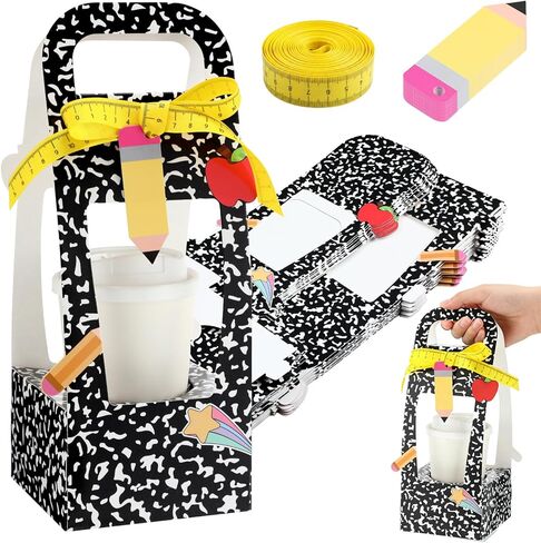 Colarr 24 Set Teacher Appreciation Gifts Composition Book Cup Drink Carrier Holder with Card Ribbon Disposable Cup Holders with Handle for Teacher's Day Graduation Retirement Classroom Party Favors in Saudi Arabia