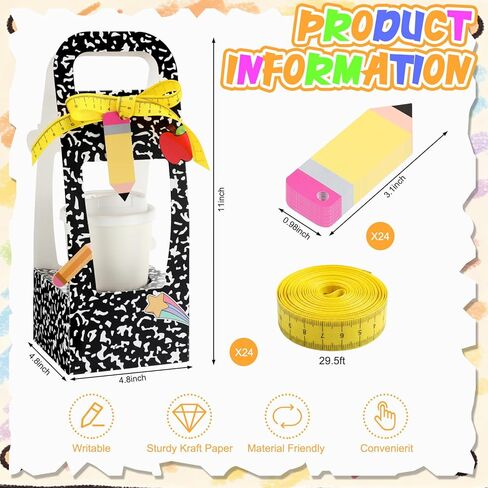 Colarr 24 Set Teacher Appreciation Gifts Composition Book Cup Drink Carrier Holder with Card Ribbon Disposable Cup Holders with Handle for Teacher's Day Graduation Retirement Classroom Party Favors in Saudi Arabia