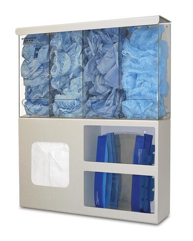 Protective Wear Organizer-Surgical: Holds PPE or misc. Bulk Items, Overalls, or Gowns, & misc. Items 4 compartments Removable Shelf Wall Mount Dims: 6.75"L x 25"W x30.19"H in Kuwait