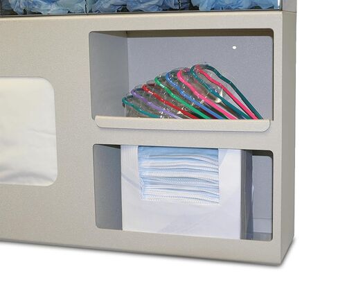 Protective Wear Organizer-Surgical: Holds PPE or misc. Bulk Items, Overalls, or Gowns, & misc. Items 4 compartments Removable Shelf Wall Mount Dims: 6.75"L x 25"W x30.19"H in Kuwait