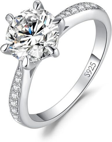 JewelryPalace Classic 1ct 2ct 3ct Moissanite Solitaire Engagement Rings for Women, 925 Sterling Silver Promise Ring for Her, Round Cut Simulated Diamond Anniversary Wedding Rings D-F VVS Size 4-12 in Saudi Arabia