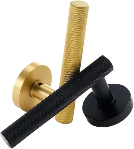Brass Knurled Door Lock Set Gold Black Interior Double Wood Lever Handle 1Pcs(QBCF) in Saudi Arabia