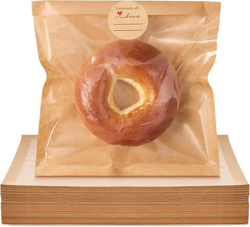 200 عبوة من أكياس الخبز القابلة للغلق بالحرارة مع نافذة، وأكياس الخبز المقاومة للدهون من ورق كرافت لتغليف البسكويت والدونات والمعجنات وغيرها من الهدايا (7.1 × 7.5 بوصة) in Kuwait