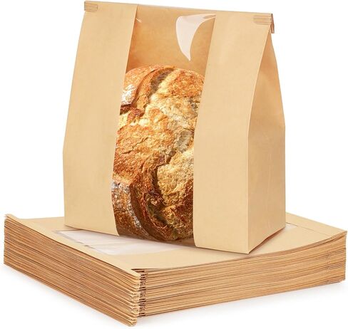 50 عبوة من أكياس الخبز الورقية الصغيرة لخبز العجين المخمر محلي الصنع، مقاس 7 × 3 × 11.5 بوصة، أكياس مخبز قابلة للإغلاق من القصدير مع نافذة لنصف أرغفة، وعجين مخمر دائري ودزينة من ملفات تعريف الارتباط | مقاومة الشحوم in Kuwait