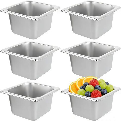 Dyna-Living 6 Pack Hotel Pan, 1/6 Size 4 Inch Deep Steam Table Pans Anti Jam Stainless Steel Chafing Table Pans Catering Food Storage Containers for Commercial Hotel Buffet Party Restaurant Supplies in Kuwait