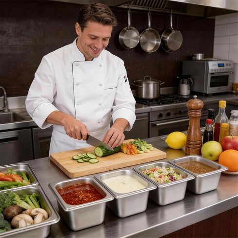 Dyna-Living 6 Pack Hotel Pan, 1/6 Size 4 Inch Deep Steam Table Pans Anti Jam Stainless Steel Chafing Table Pans Catering Food Storage Containers for Commercial Hotel Buffet Party Restaurant Supplies in Kuwait