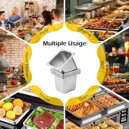 Dyna-Living 6 Pack Hotel Pan, 1/6 Size 4 Inch Deep Steam Table Pans Anti Jam Stainless Steel Chafing Table Pans Catering Food Storage Containers for Commercial Hotel Buffet Party Restaurant Supplies in Kuwait