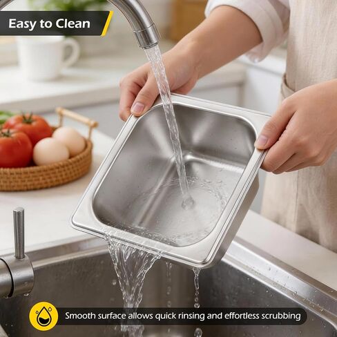 Dyna-Living 6 Pack Hotel Pan, 1/6 Size 4 Inch Deep Steam Table Pans Anti Jam Stainless Steel Chafing Table Pans Catering Food Storage Containers for Commercial Hotel Buffet Party Restaurant Supplies in Kuwait