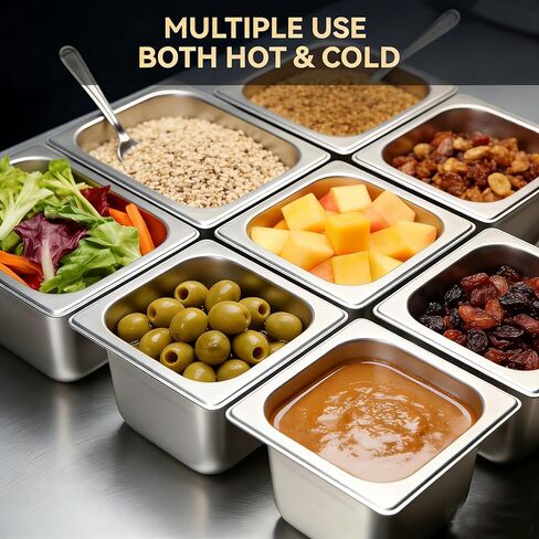 Dyna-Living 6 Pack Hotel Pan, 1/6 Size 4 Inch Deep Steam Table Pans Anti Jam Stainless Steel Chafing Table Pans Catering Food Storage Containers for Commercial Hotel Buffet Party Restaurant Supplies in Kuwait