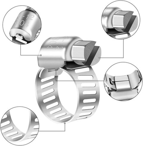 10pcs Stainless Steel Adjustable Hose Clamps 6-12mm - Worm Gear Pipe Clips for Automotive, Industrial, and Home Use in Saudi Arabia