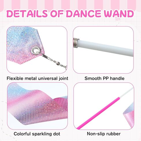 TIESOME 4 Pcs Gymnastic Ribbon, 78.7 Inch Sparkling Gymnastics Dance Ribbons, Twirling Dance Ribbons Baton for Artistic Dancing, Training, Party Favors in Kuwait