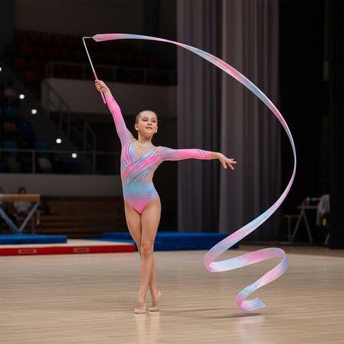 TIESOME 4 Pcs Gymnastic Ribbon, 78.7 Inch Sparkling Gymnastics Dance Ribbons, Twirling Dance Ribbons Baton for Artistic Dancing, Training, Party Favors in Kuwait
