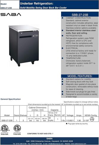 SABA 23" Back Bar Cooler, 27" Depth in Saudi Arabia