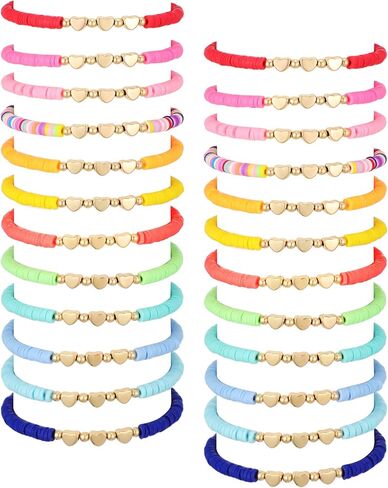 Sureio 24 PCS أساور الصداقة preppy لفتيات في سن المراهقة نجم القلب ملون نجم الصداقة أصحاب الصداقة أساور كتل الطين أساور أساور سيرفر العزف على عودة إلى الحفلات المدرسية هدايا in Kuwait