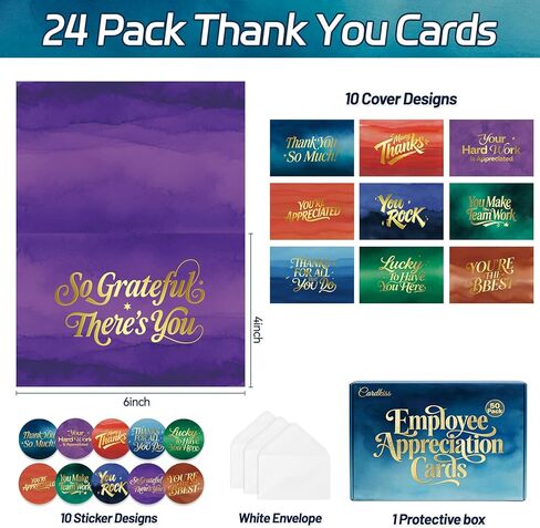 24 Pack Graduation Thank You Cards 2025 with Envelopes and Stickers, 4" x 6" Thick and Blank Grad Thank You Cards Notes for High School College, 6 Elegant Designs in Kuwait
