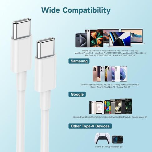 60W USB C to USB C Cable [3Pack] iPhone 17 16 15 Fast Charging Cable,6ft Long USB-C to USBC Power Cord for iPhone 17 Air/16/15 Pro Plus Pro Max,MacBook Pro Air/iPad Pro 12.9/11,AirPods 4(White) in Saudi Arabia