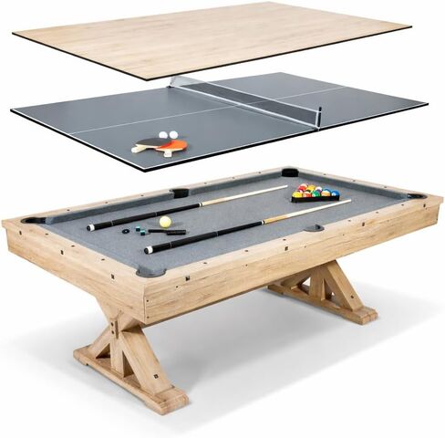 7 FT 3 in 1 Multi Game Pool Table with Dining Top Ping Pong Table Combo, Includes Pool Table Accessories and Tennis Paddles. in Kuwait