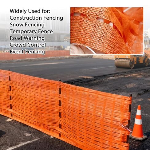 Orange Safety Fence, 4'x100' Snow Fence, Woven Temporary Mesh Fencing Barrier Roll for Construction Sites, Driveway Marking, Home Repairs, Yard Protection, and Nighttime Visibility in Kuwait