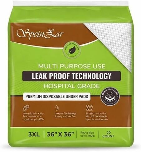 3XL Disposable Underpads 36x36 - Super Absorbent Chux Bed Pads for Adults, Elderly, Pets, Babies - Leakproof Waterproof Incontinence Protection - Patient Repositioning up to 400 lbs - 20 Pack in Saudi Arabia