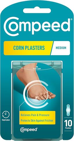 لاصقات كومبيد كورن متوسطة الحجم، 10 لاصقات غروانية مائية، العناية بالقدم، إزالة طبيعية سريعة للذرة، الأبعاد: 1.7 سم × 6.0 سم in Kuwait
