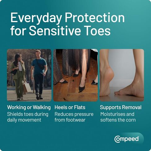 لاصقات كومبيد كورن متوسطة الحجم، 10 لاصقات غروانية مائية، العناية بالقدم، إزالة طبيعية سريعة للذرة، الأبعاد: 1.7 سم × 6.0 سم in Kuwait