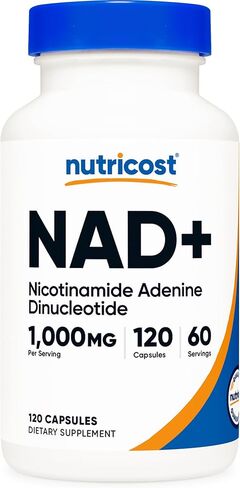 Nutricost NAD+ ملحق 1000 ملغ لكل وجبة ، 120 كبسولة (نيكوتيناميد أدينين الدينوكليوتيد) - 60 حصص ، خالية من الغلوتين ، نباتي in Saudi Arabia