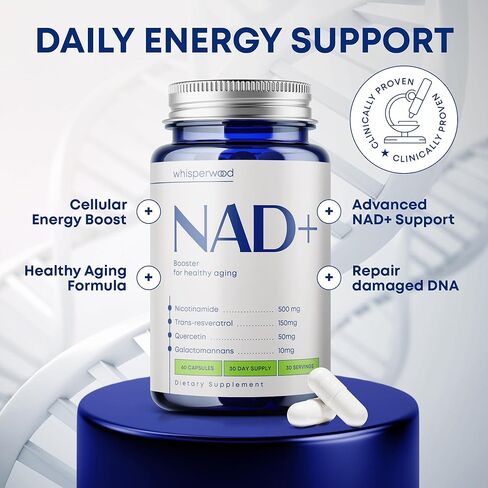 NAD+ Supplement with Nicotinamide Riboside, Trans Resveratrol & Quercetin – NAD Plus Complex for Energy, Brain & Mitochondrial Support – Antioxidant and Longevity Formula for Women & Men – 60 capsules in Saudi Arabia