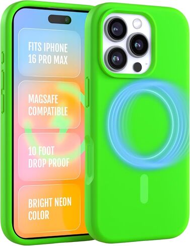 حالة جناية لـ iPhone 16 Pro Max - غطاء الهاتف الأنيق Neon Orange Silicone ، متوافق مع Magsafe - 360 ° الحالات الوقائية المقاومة للصدمات المصممة لـ Apple iPhone 16 Pro Max in Kuwait