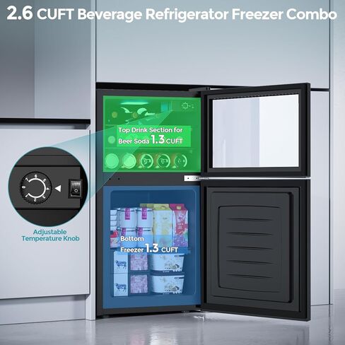 Beverage Refrigerator with Freezer, 2.6 Cu.Ft Compact Refrigerator, Reversible Door, Adjustable Thermostat, Mini Fridge for Bedroom, Office in Kuwait