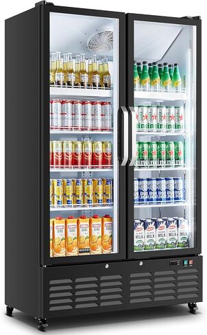 BODEGACOOLER Commercial Merchandiser Refrigerator, 2 Glass Door Display Refrigerator, 27.02 Cu.Ft Upright Beverage Display Cooler with Soft LED Light, Adjustable Shelves, 4 Strong Castors(Black) in Kuwait