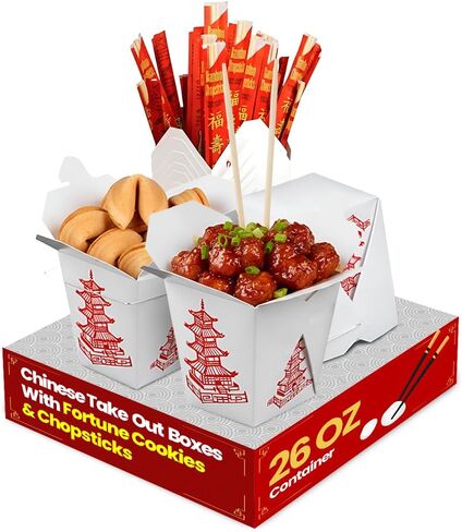 26 Oz Disposable Chinese Food Containers | 30 Pack | with Bamboo Chopsticks & Fortune Cookies | Choose 10, 20, or 30 Count | Leakproof Oyster Pails for Takeout & Meal Prep in Saudi Arabia