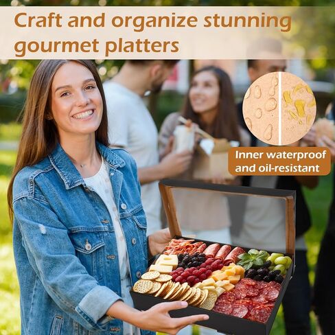 20 Pack Black Catering Boxes, 17.72 x 12.2 x 3.15in Bakery Boxes with Window Lids, To Go Paper Food Containers Disposable, Greaseproof Pastry for Charcuterie or Cupcakes, Easy Assembly in Saudi Arabia